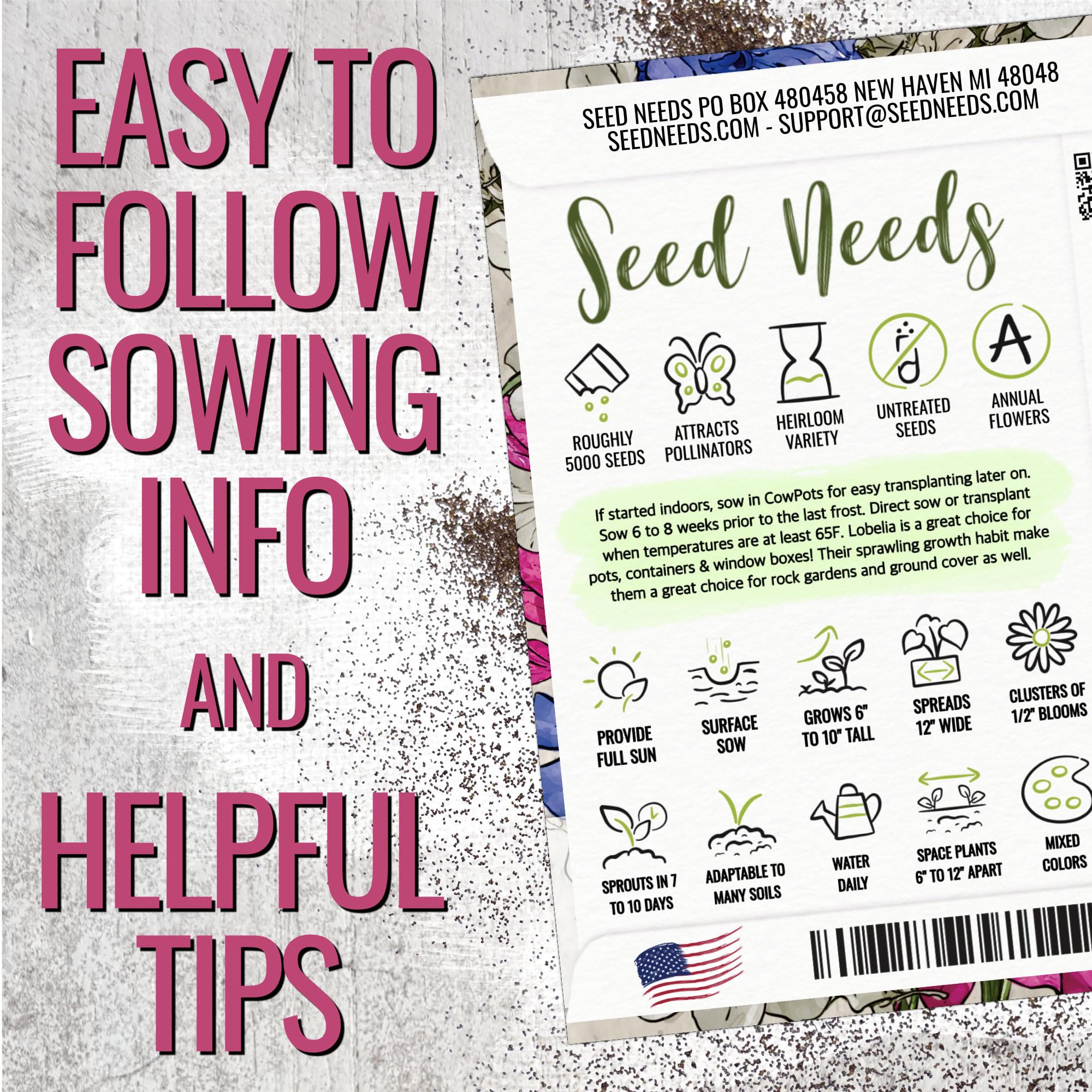 Seed Needs Lobelia seeds for pots and window boxes with continuous blooms.