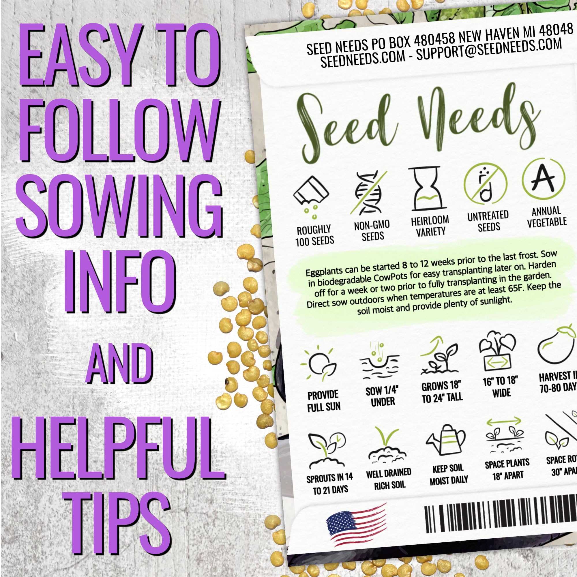 Seed Needs long purple eggplants on vine are ready for home growing.