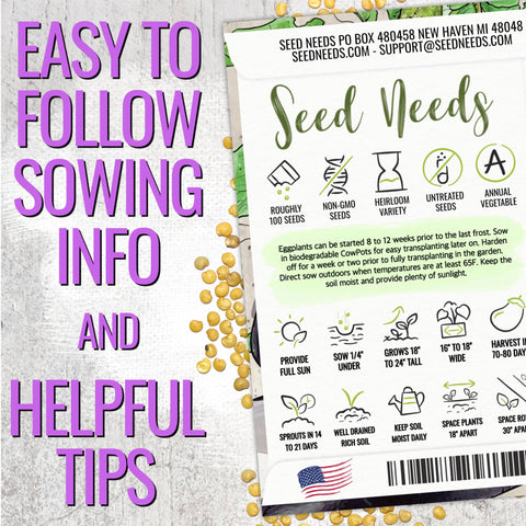 Seed Needs long purple eggplants on vine are ready for home growing.