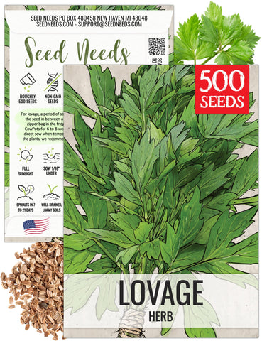 Seed Needs Lovage seeds pack front for easy kitchen garden planting.