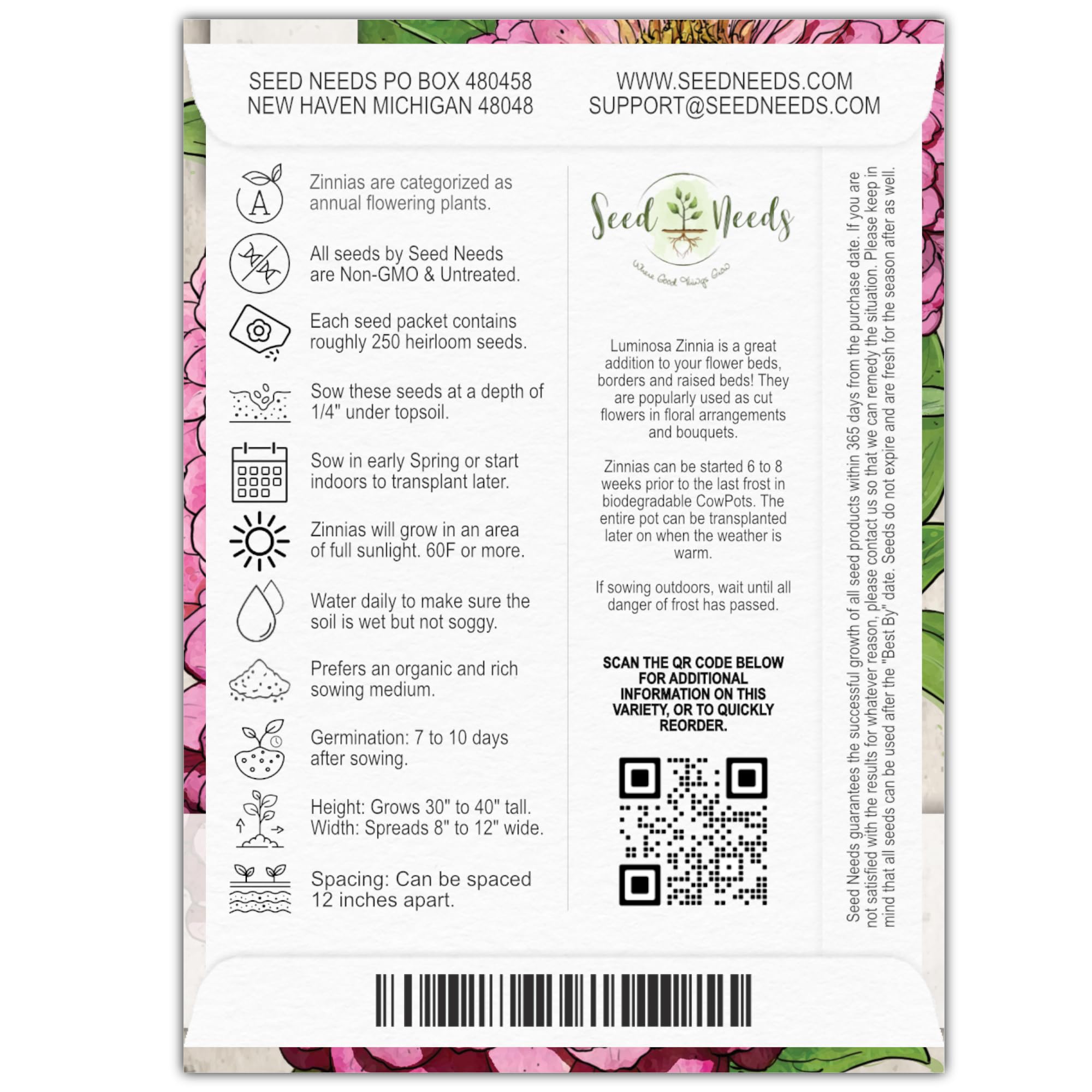 Seed Needs Luminosa pink zinnia garden planting image—easy to grow seeds for a summer display