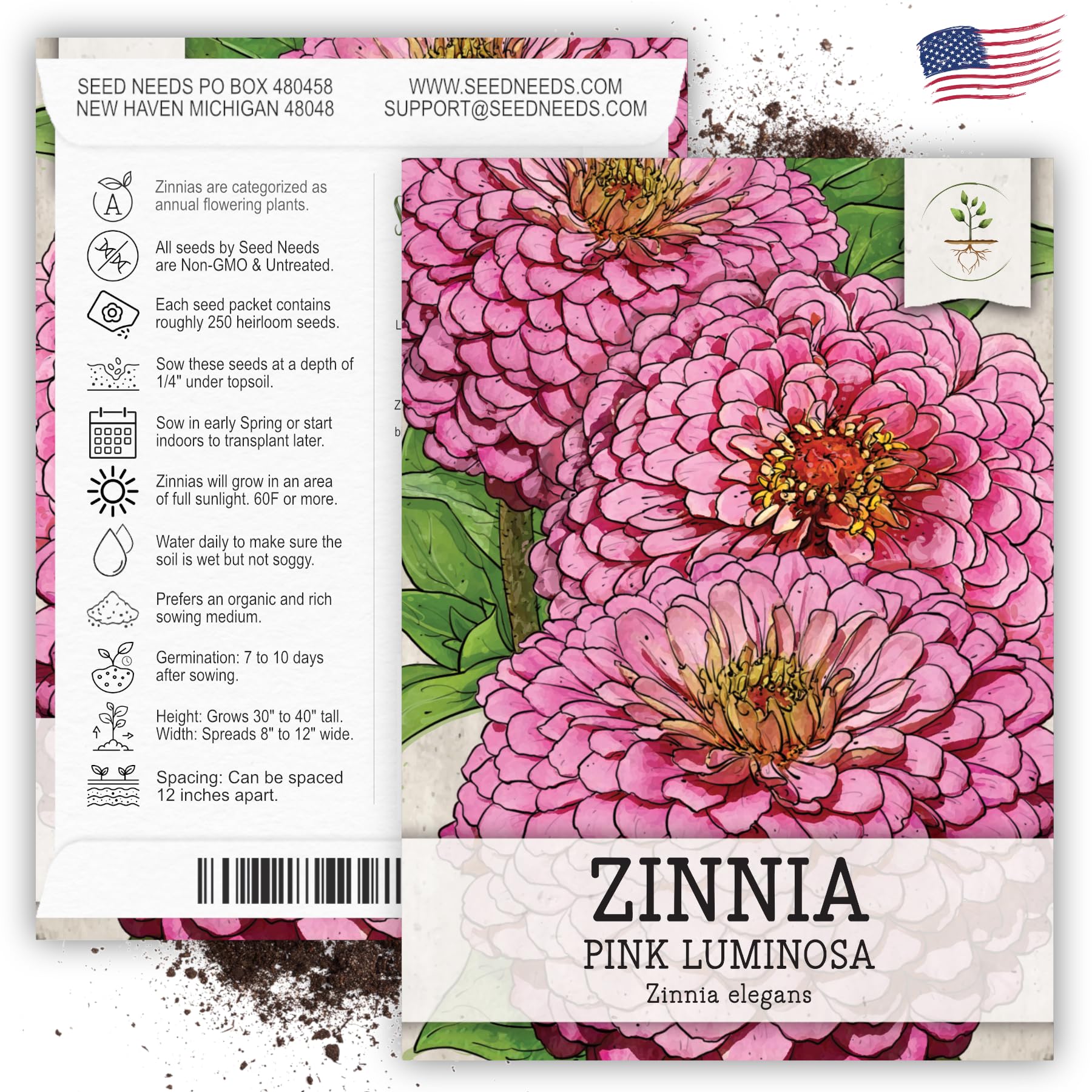 Seed Needs Luminosa pink zinnia open-pollinated heritage—mostly heirloom seeds for diverse gardening
