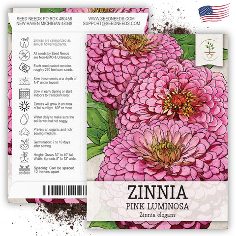 Seed Needs Luminosa pink zinnia open-pollinated heritage—mostly heirloom seeds for diverse gardening