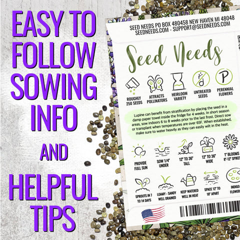 Seed Needs lupine fixes nitrogen, enriching soil for neighbors.