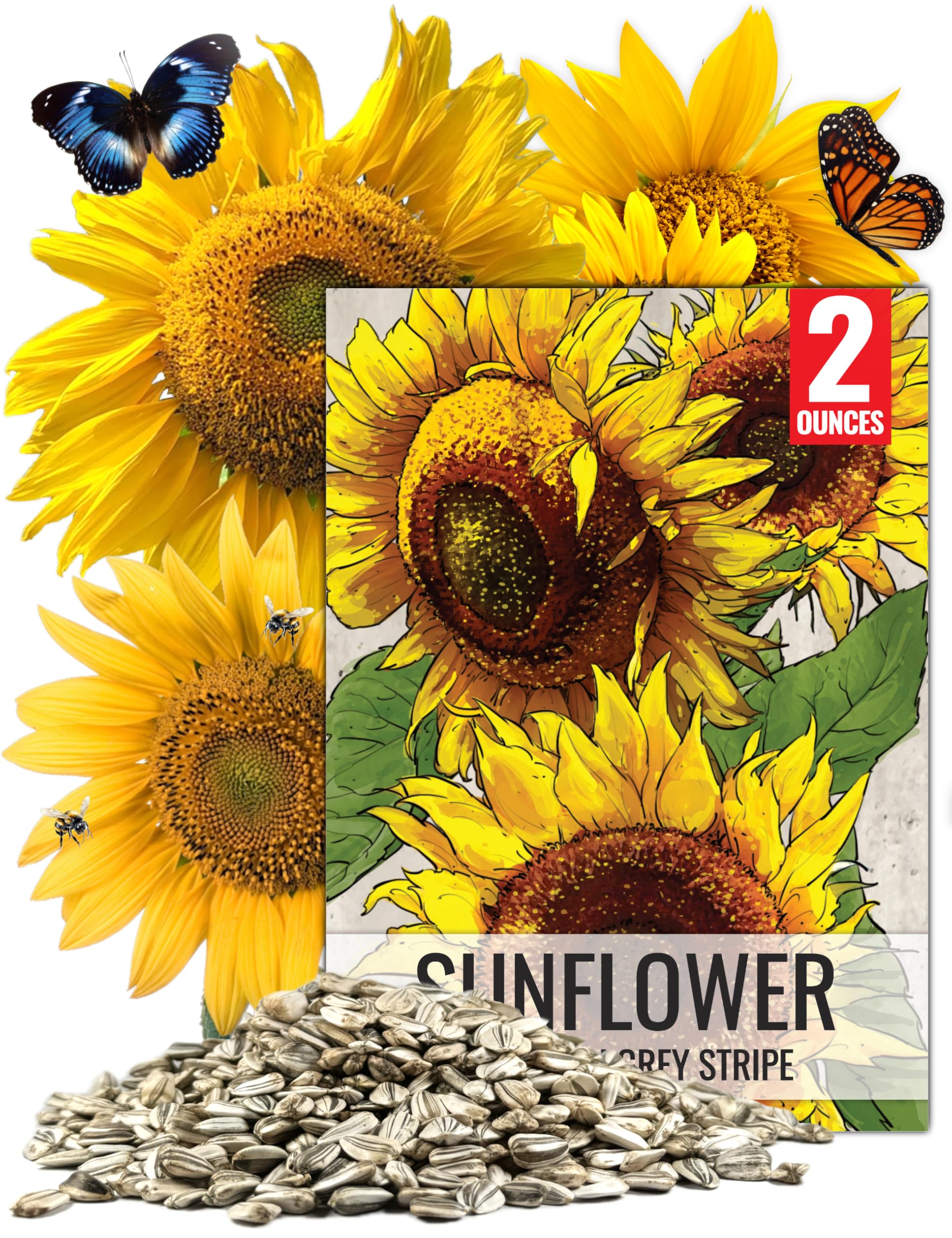 Seed Needs Mammoth Grey Stripe seed pack front, perfect for starting a dramatic tall sunflower border.