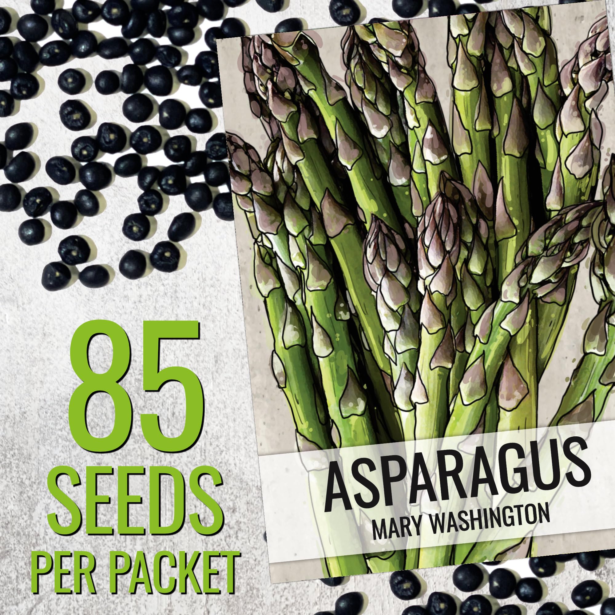 Seed Needs Mary Washington asparagus spears close-up highlights thick, tender stalks for fresh meals.