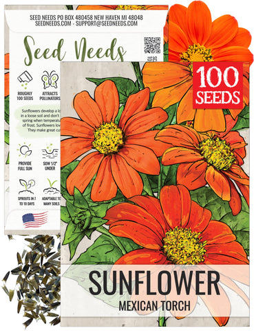 Seed Needs Mexican Sunflower seeds with red-orange petals attract pollinators all summer