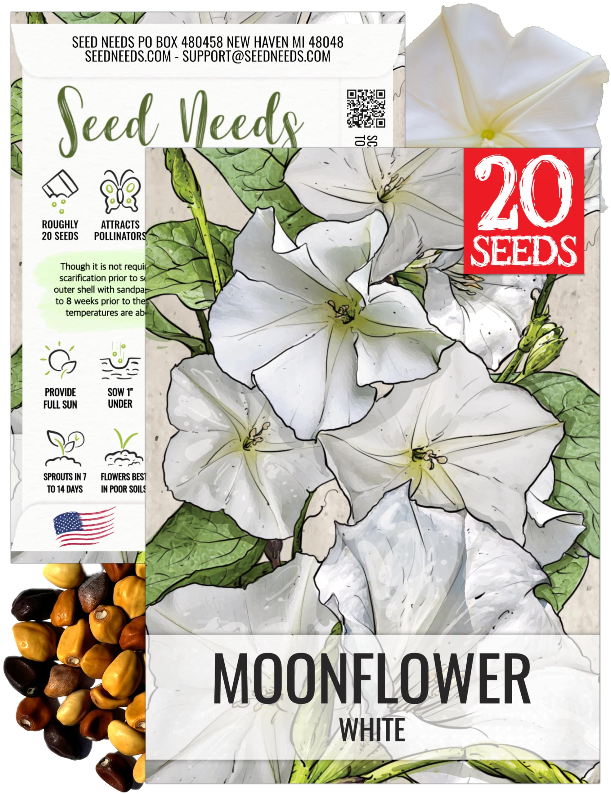 Seed Needs Moonflower seed pack with sowing guide for easy planting.