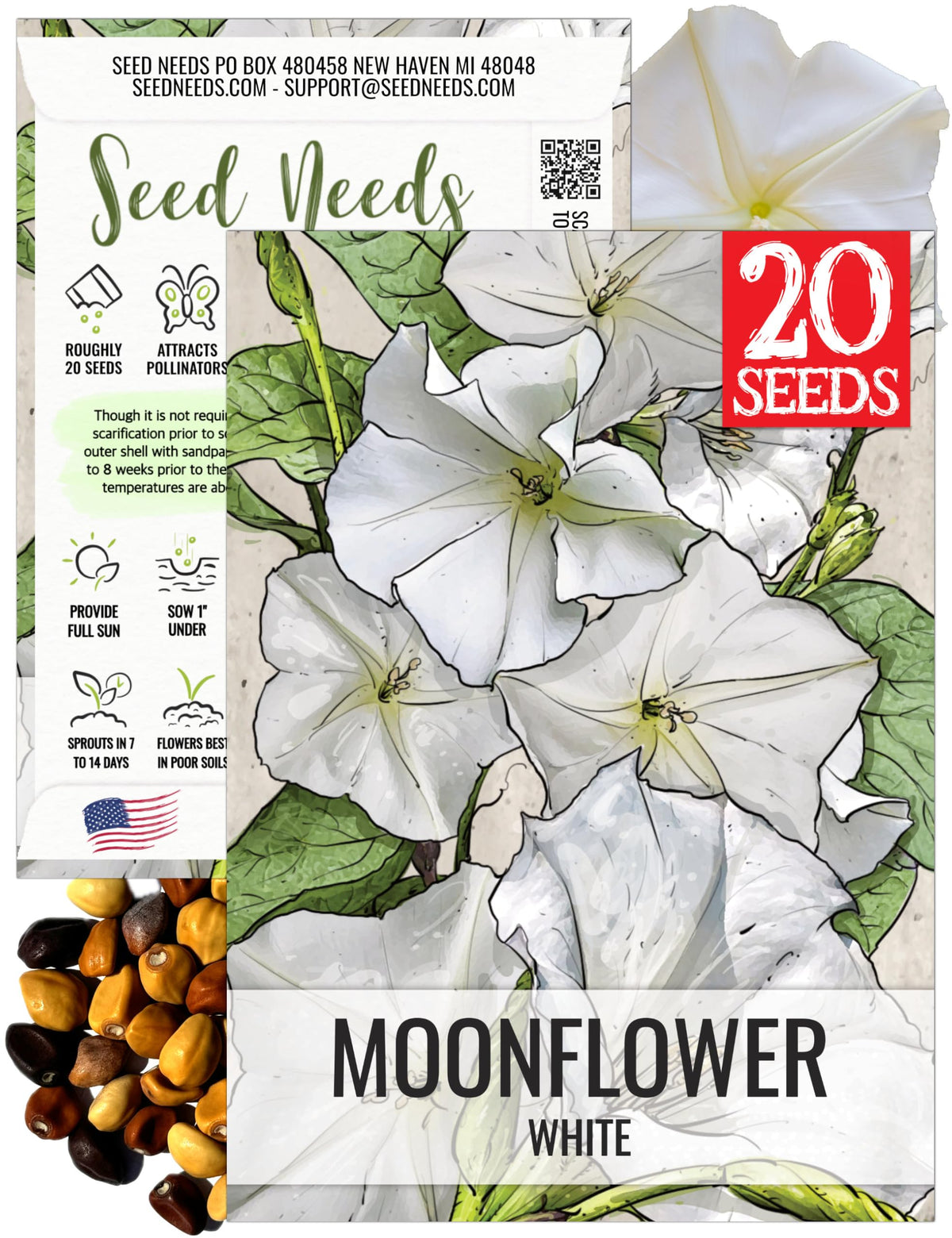 Seed Needs Moonflower seed pack with sowing guide for easy planting.