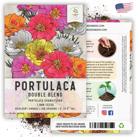 Seed Needs moss rose seeds sowing instructions on packet—guides you to quick, colorful blooms.