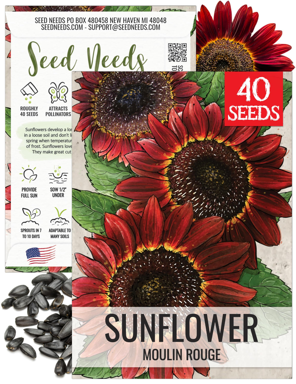 Seed Needs Moulin Rouge seed pack for vibrant burgundy sunflowers ideal for cut flowers.