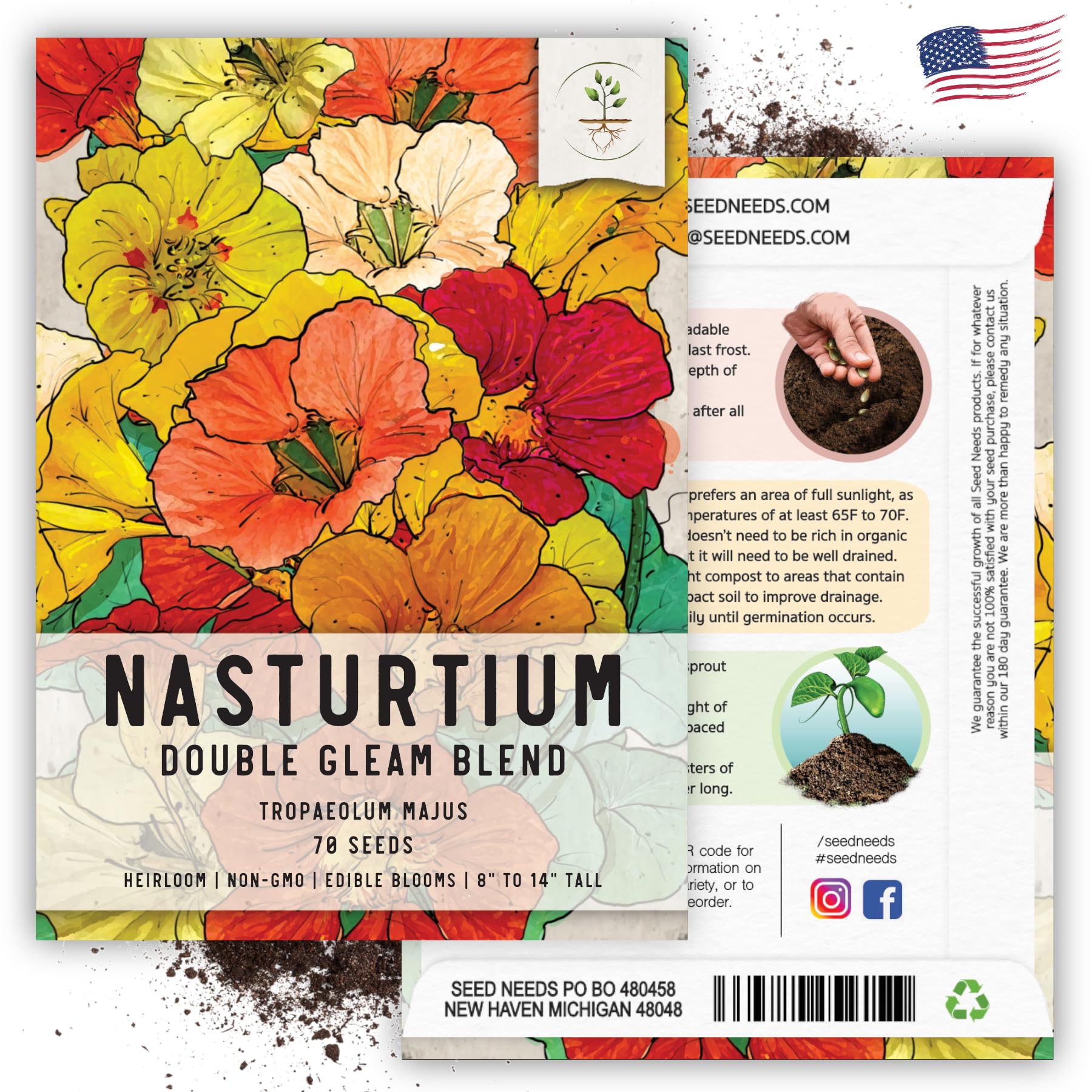 Seed Needs nasturtium edible leaves petals and seeds for salads.