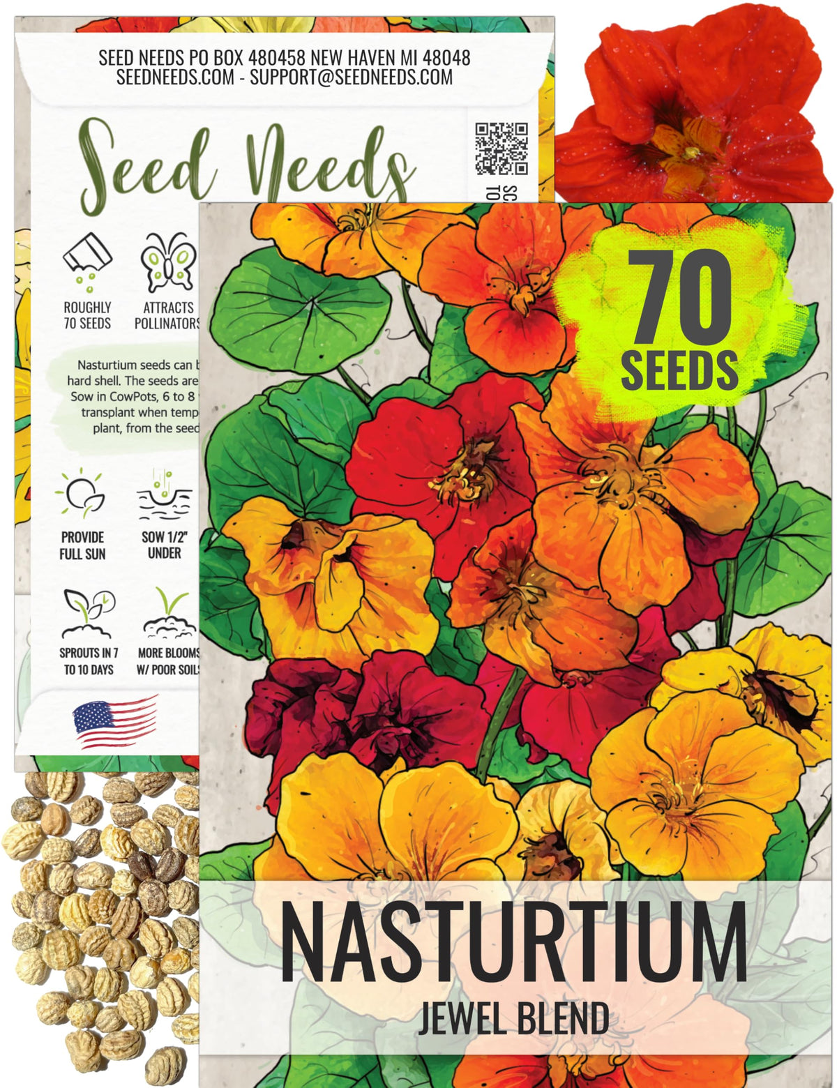 Seed Needs Nasturtium Jewel Mixed blooms add vivid color to borders and containers.
