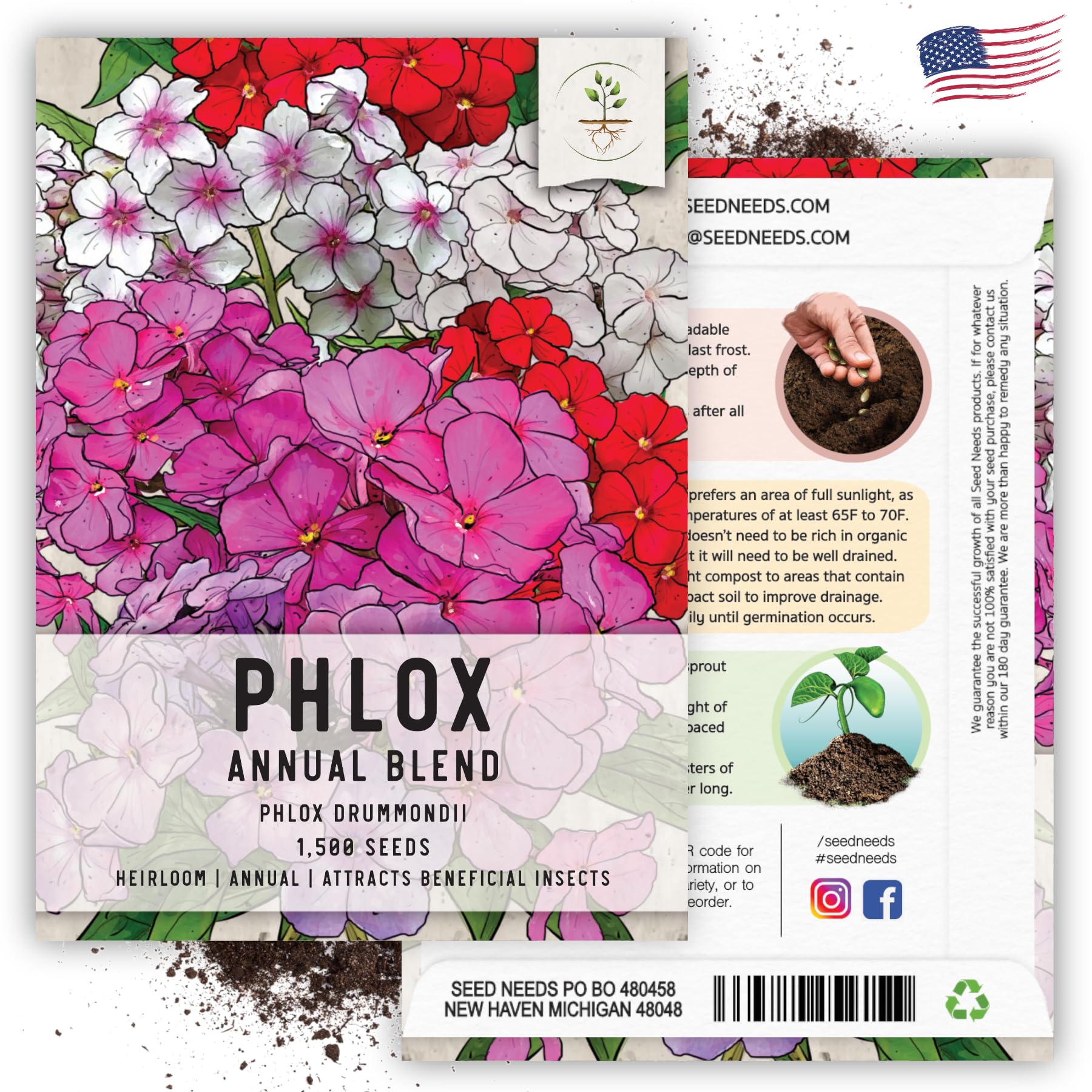 Seed Needs non-GMO heirloom phlox seeds emphasize heritage seeds for heirloom gardens.