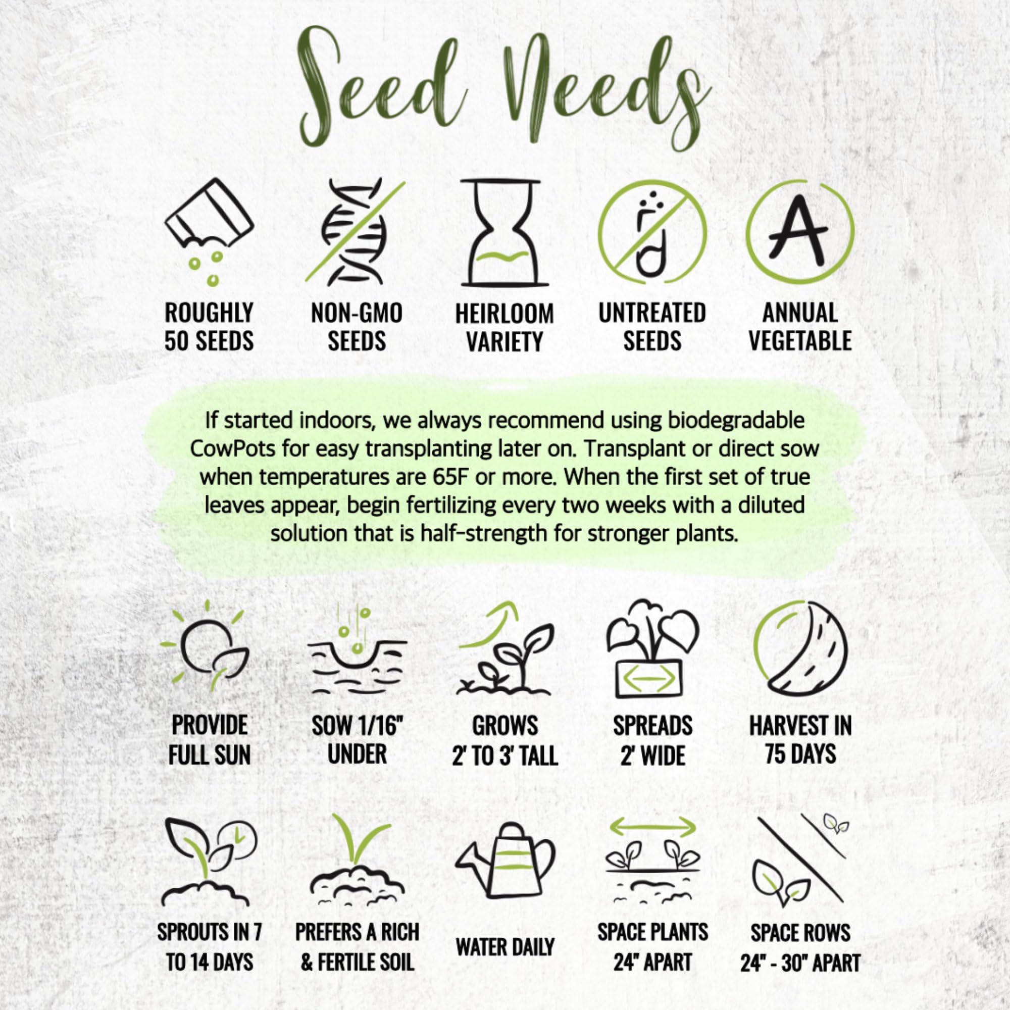 Seed Needs no GMO seed commitment, open-pollinated and heirloom varieties.