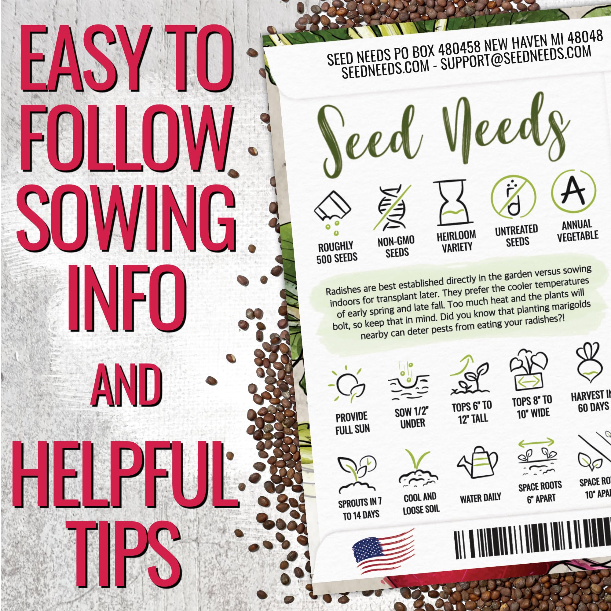 Seed Needs open-pollinated radish seeds support heirloom gardening and reliable germination in cool weather.