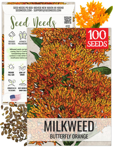 Seed Needs Orange Milkweed seeds packet front for monarch garden ideas