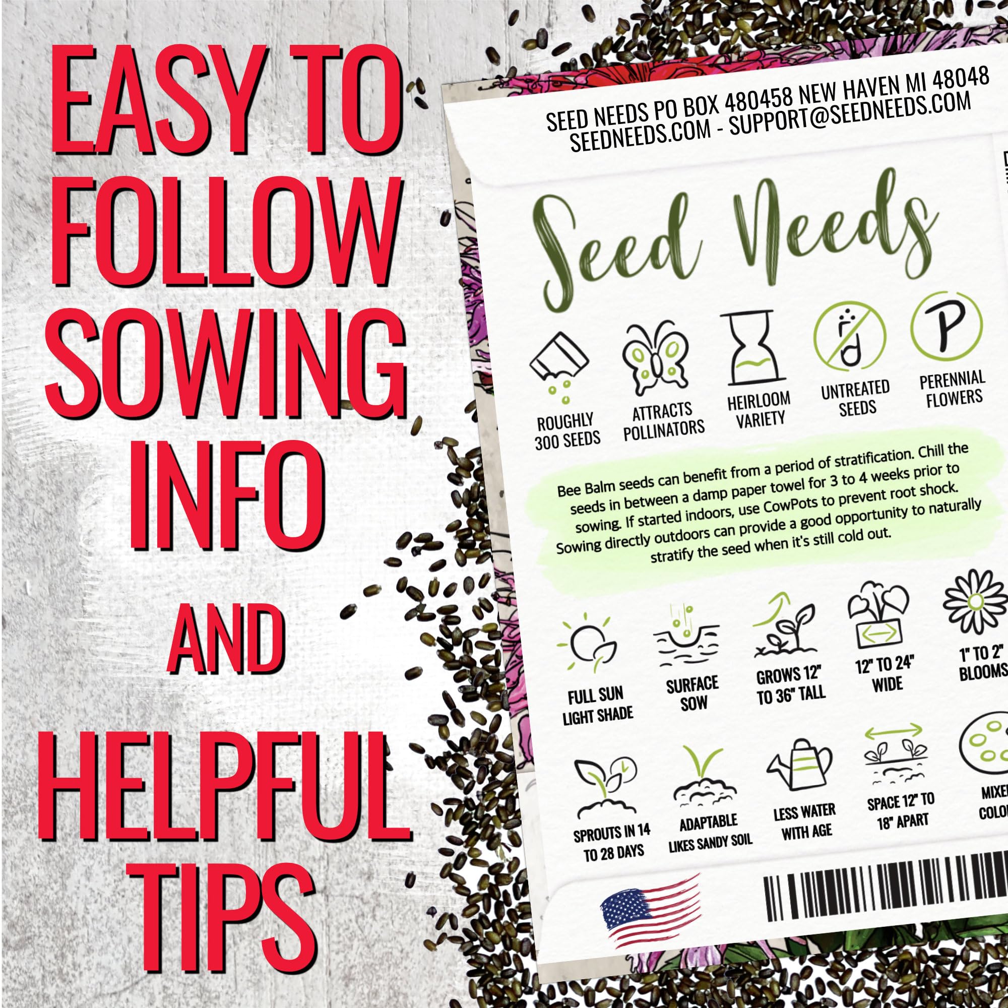 Seed Needs Panorama Mixed Bee Balm attracts butterflies and bees with abundant nectar.