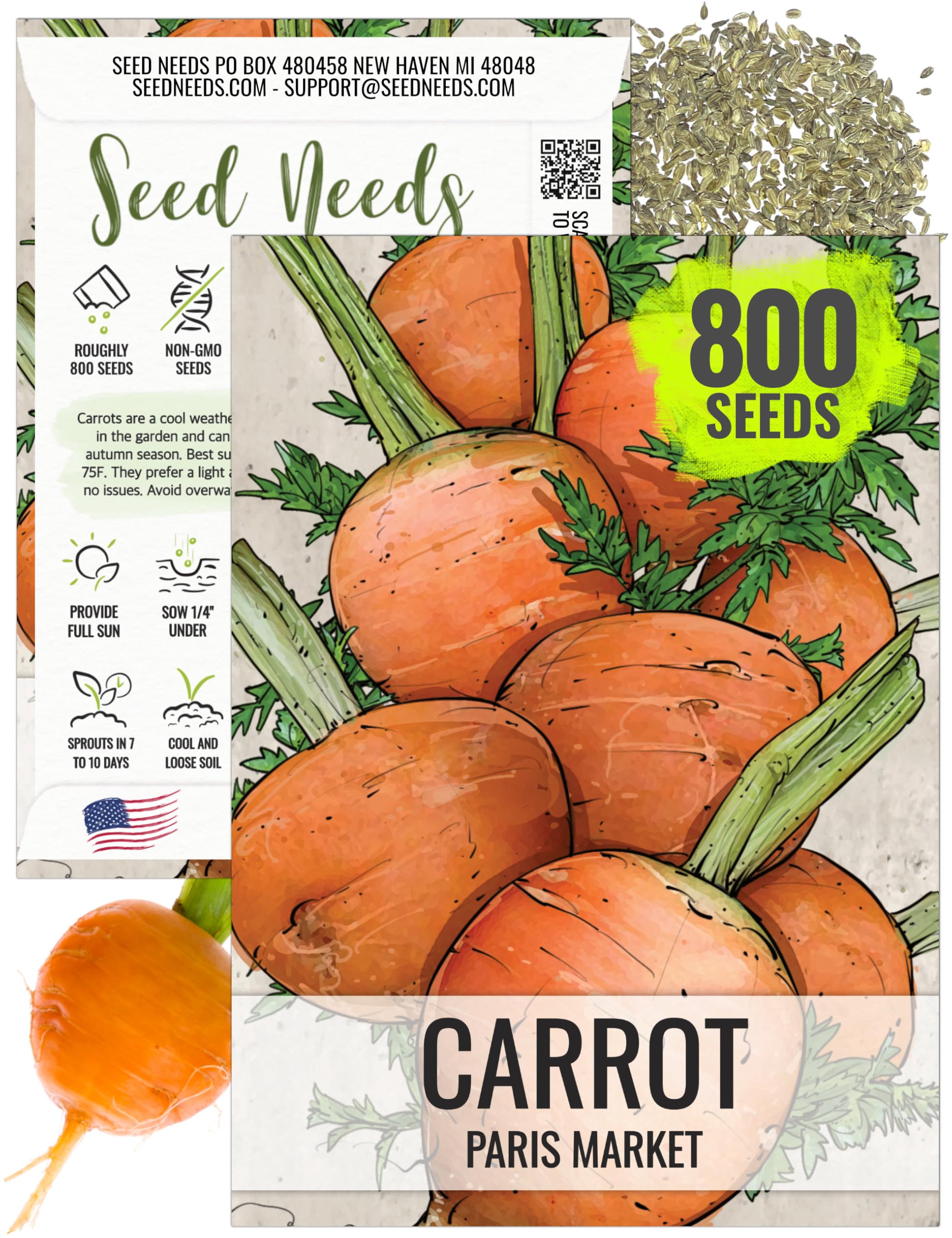 Seed Needs Paris Market carrot seed packet ready for sowing