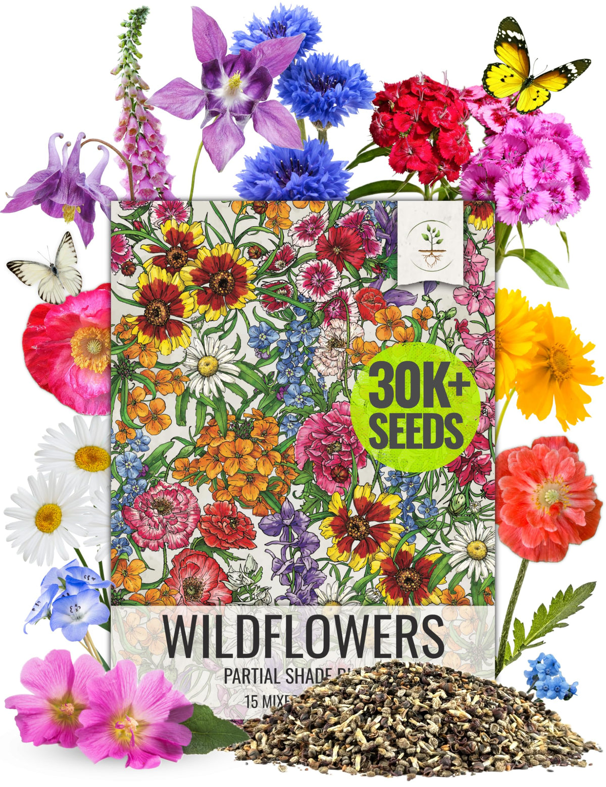 Seed Needs partial shade wildflower seed mix in 2oz packaging for shady borders.