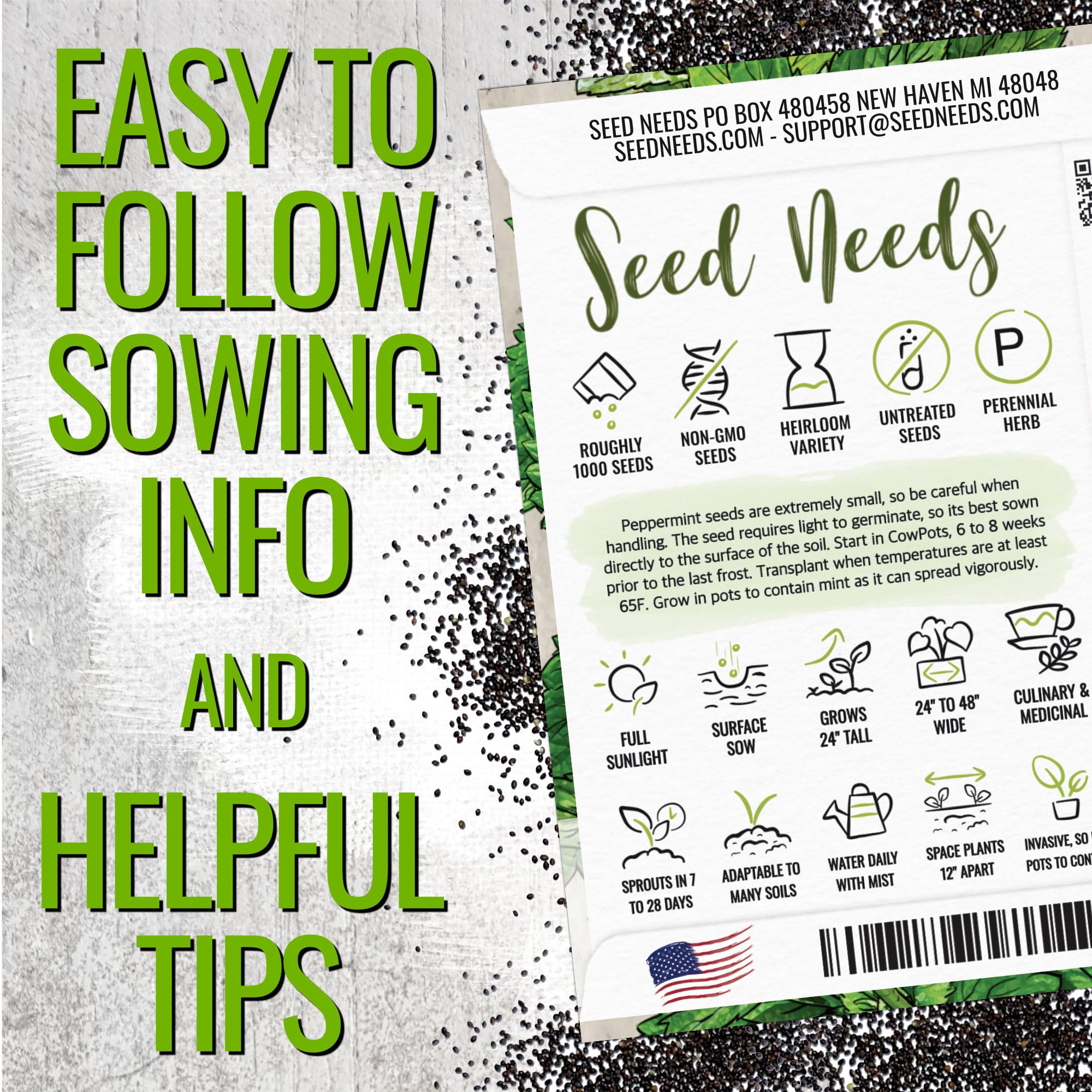 Seed Needs peppermint plants spread 24-30 inches wide in garden beds.