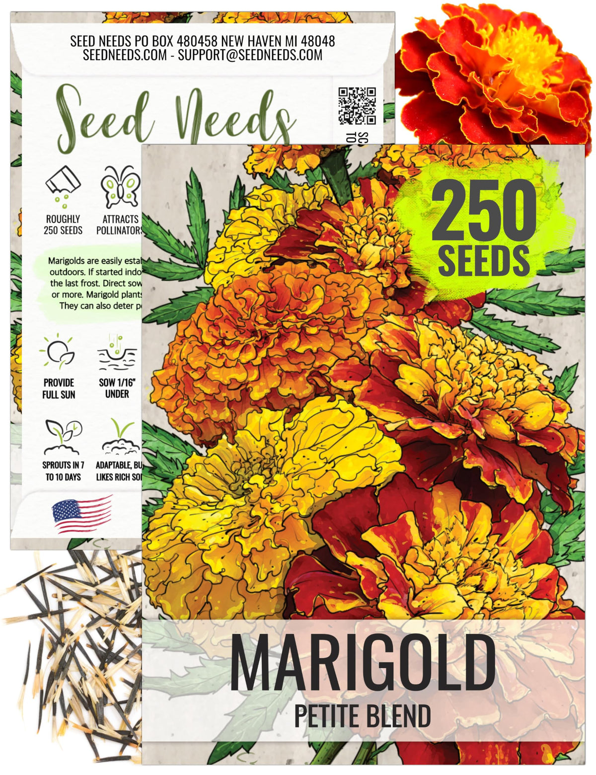 Seed Needs Petite Marigold seeds blend with vibrant heirloom blooms for borders and containers.
