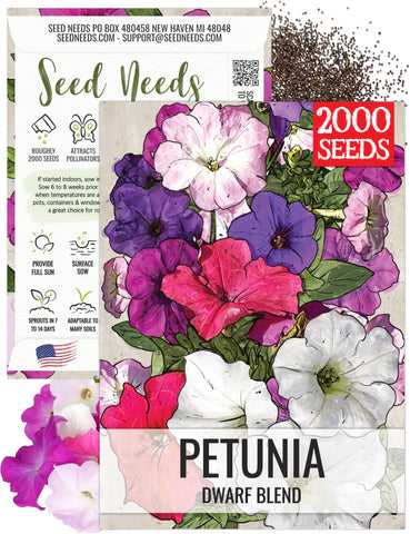 Seed Needs Petunia seeds in a dwarf mix for compact borders and hanging baskets