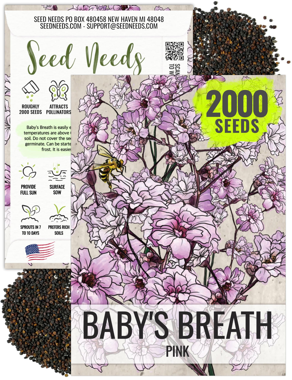 Seed Needs Pink Baby's Breath seeds create airy pink clusters for elegant bouquets.