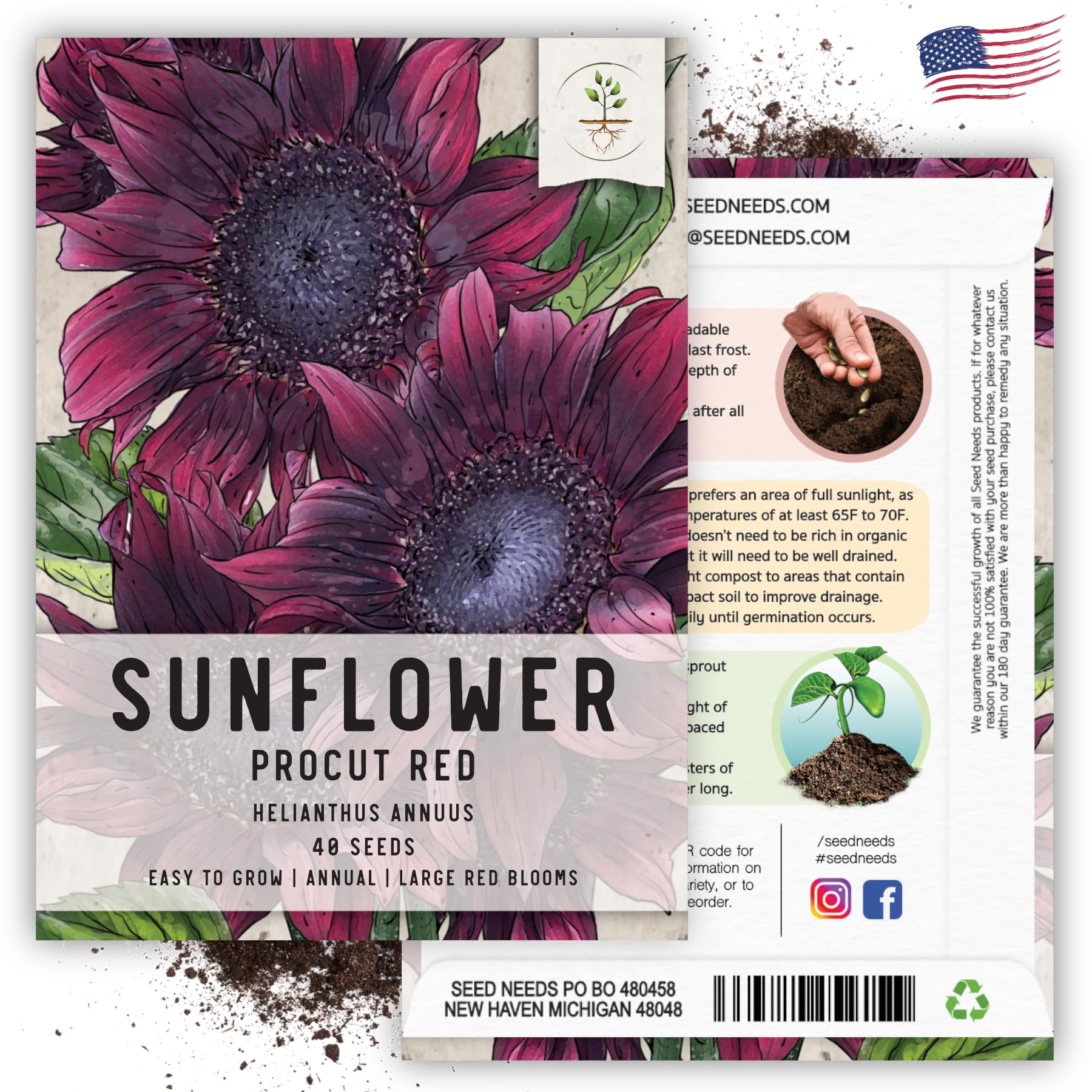 Seed Needs ProCut Red Sunflower seeds arrive fresh, ready for sowing and quick germination.