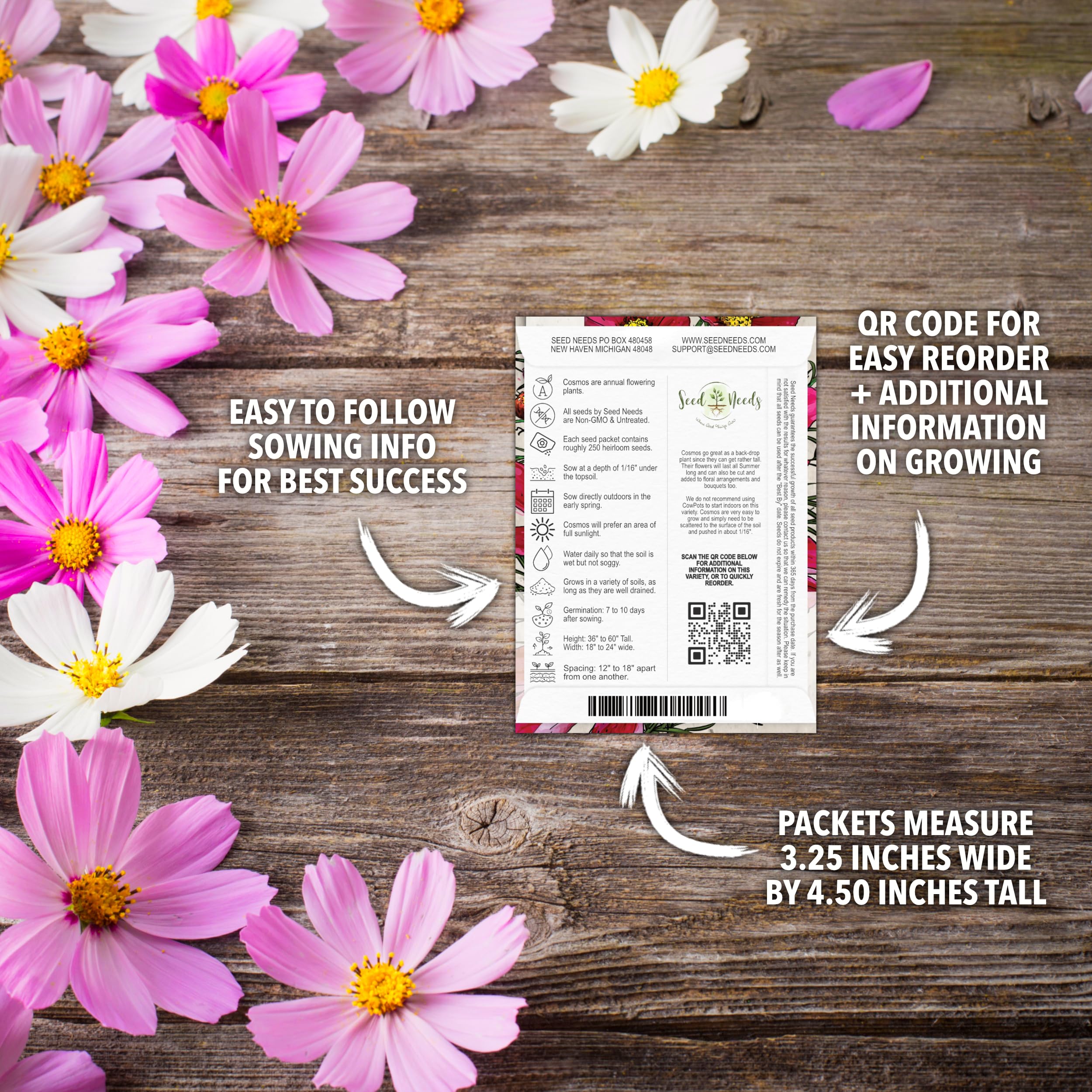 Seed Needs Purity cosmos seeds open-pollinated blooms ideal for cottage borders.