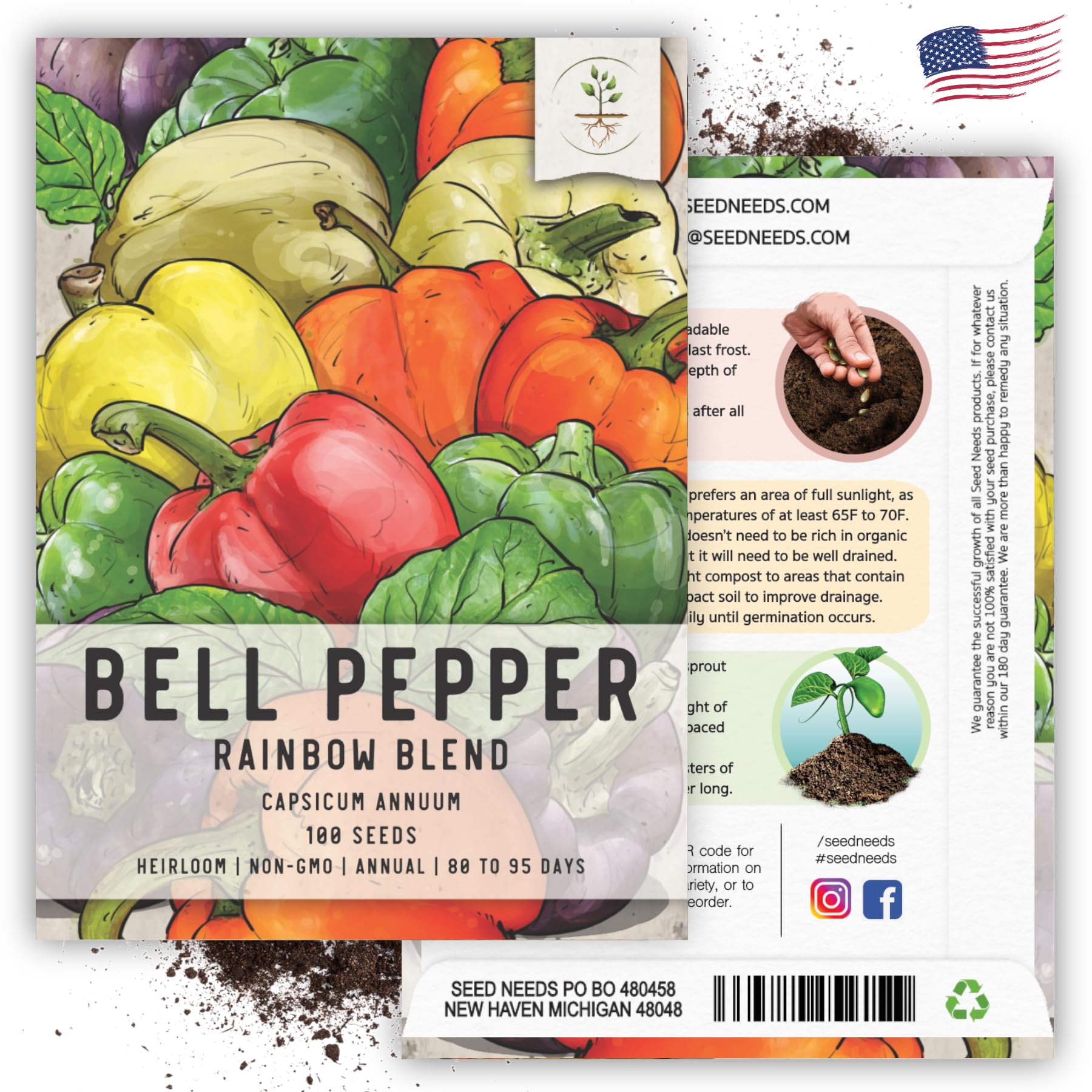 Seed Needs Rainbow Bell Pepper Seeds promise strong germination with fresh, reliable seed packets.