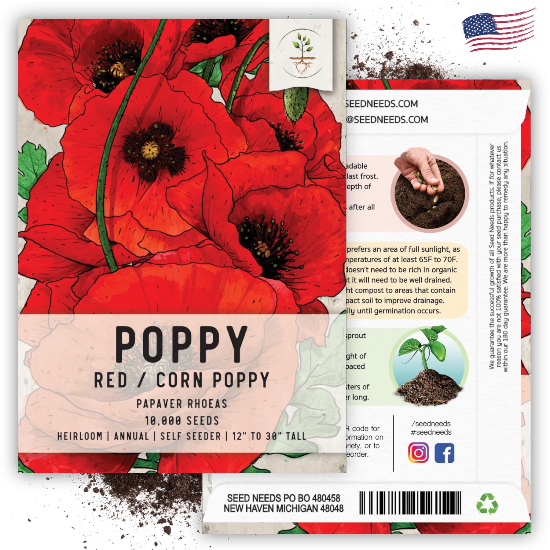 Seed Needs red poppy seeds packaging with sowing guide