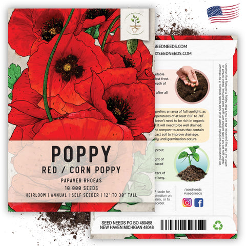 Seed Needs red poppy seeds packaging with sowing guide