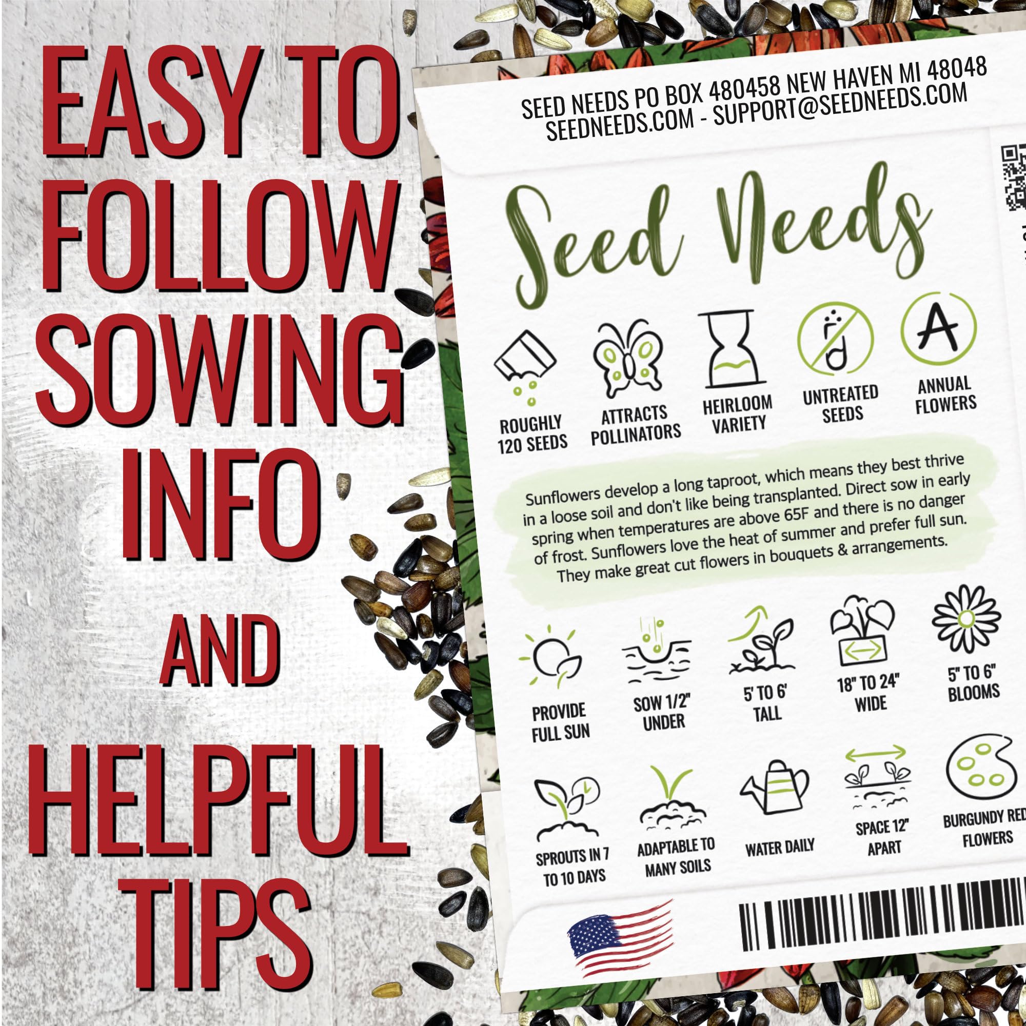 Seed Needs Red Sun Sunflower open-pollinated seeds ideal for heirloom gardening.