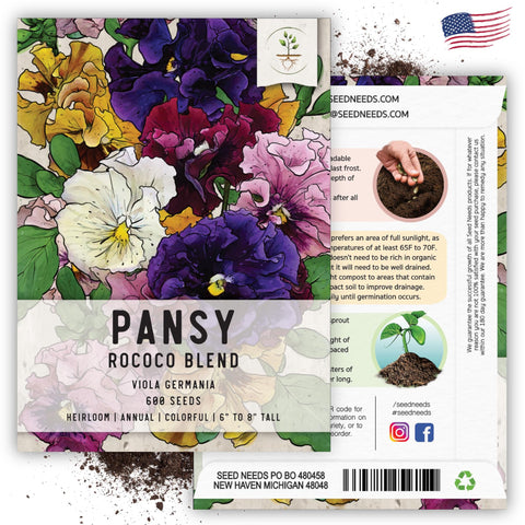 Seed Needs Rococo pansy garden bed planting ready-to-grow seeds.