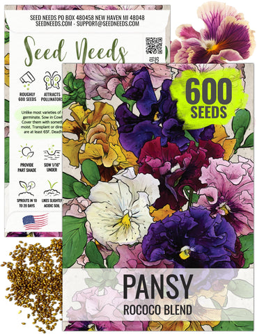 Seed Needs Rococo pansy seeds pack front view for planning vibrant borders.