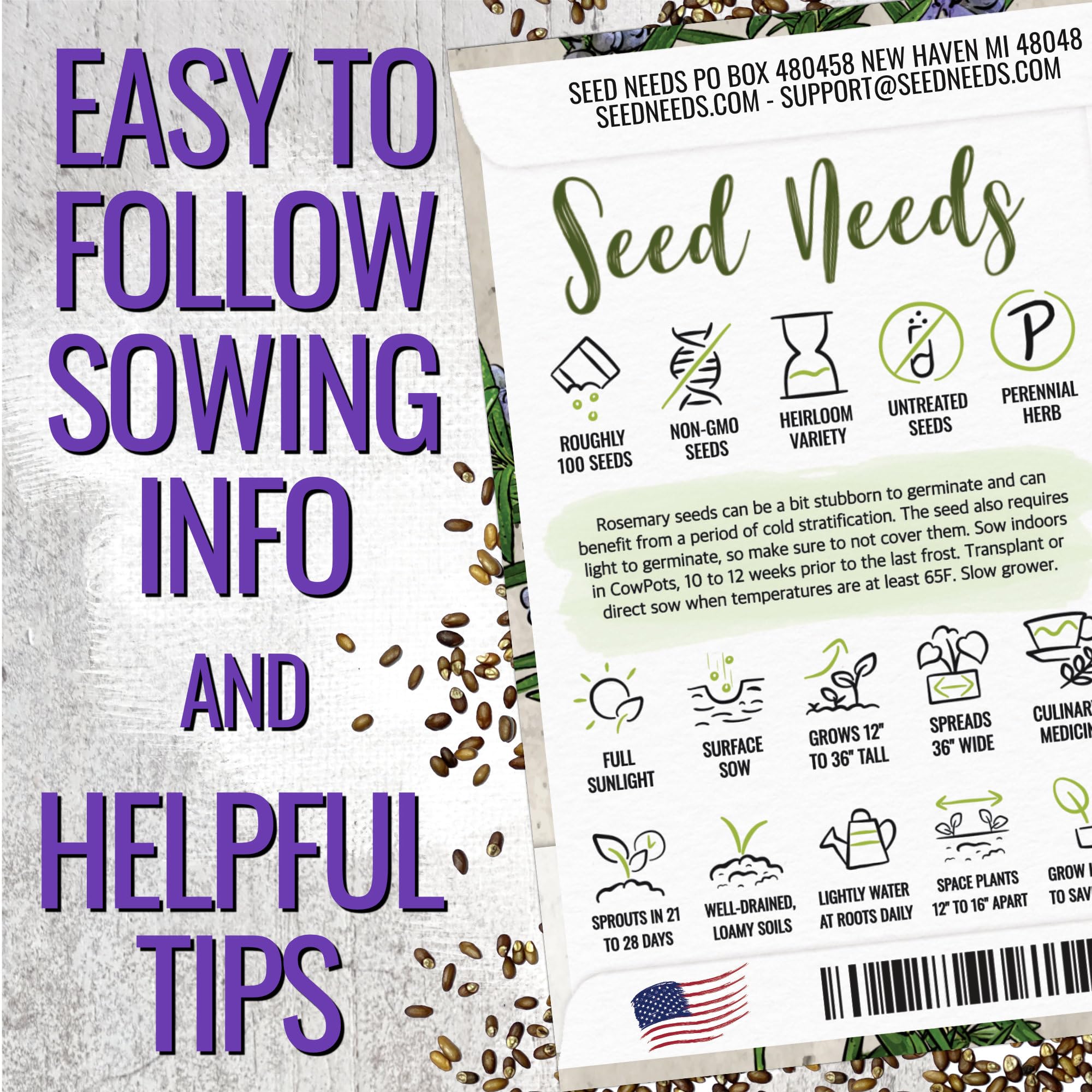 Seed Needs outdoor garden bed shows rosemary thriving in sun
