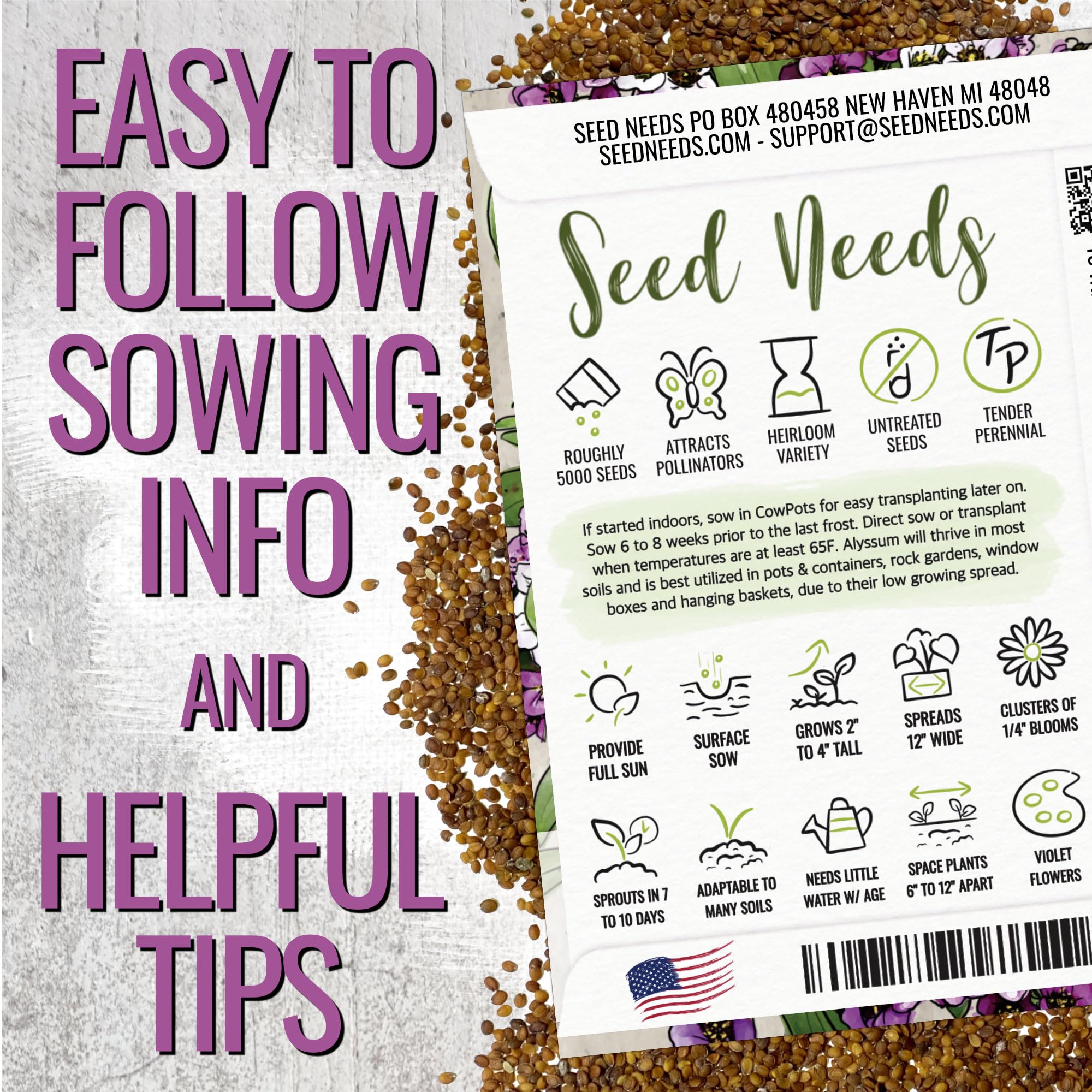 Seed Needs Royal Carpet Alyssum border bed highlights white to purple blooms