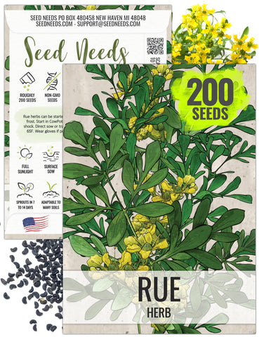 Seed Needs Rue seeds packaging with sowing instructions for confident planting