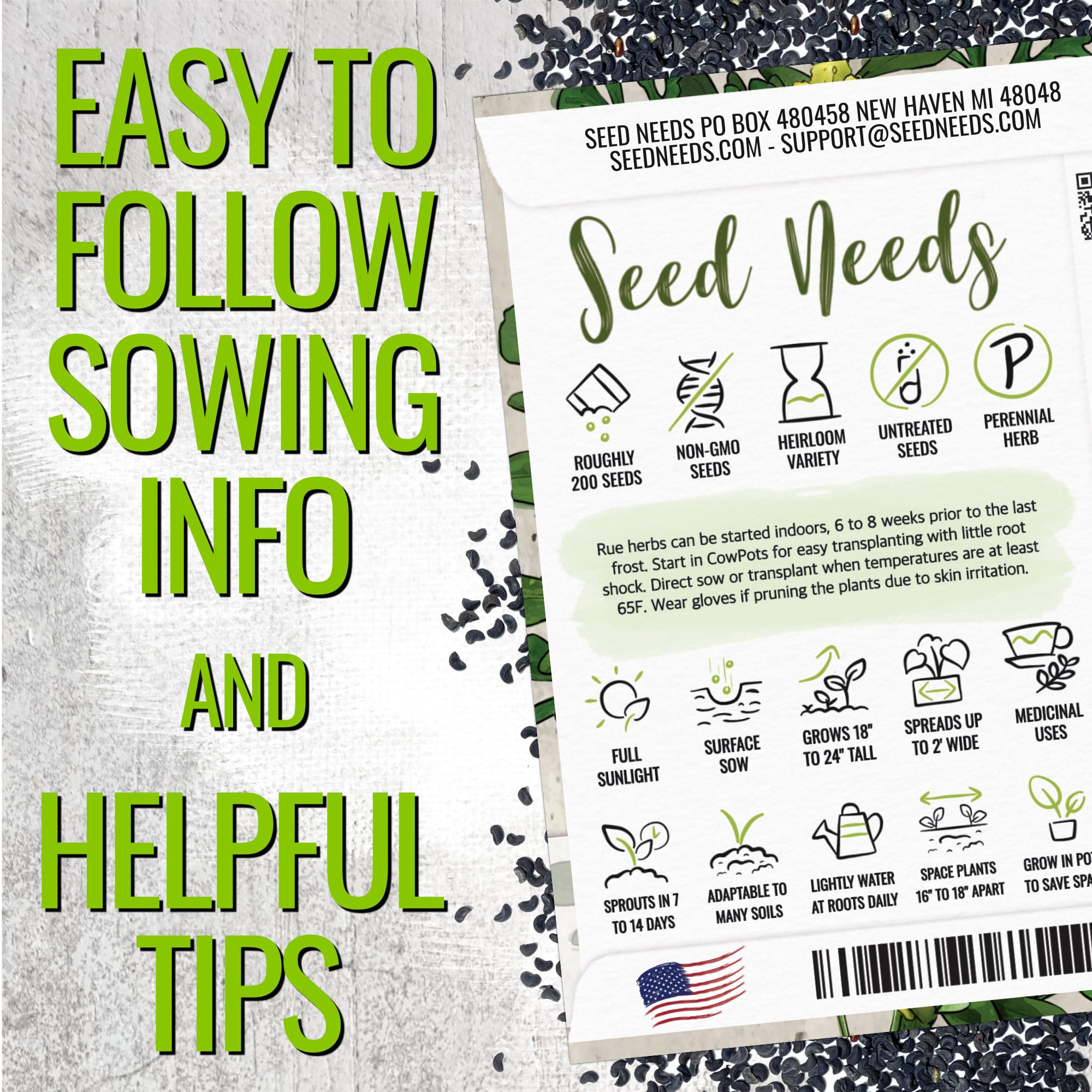 Seed Needs Rue seeds emit a pungent aroma to deter garden pests.