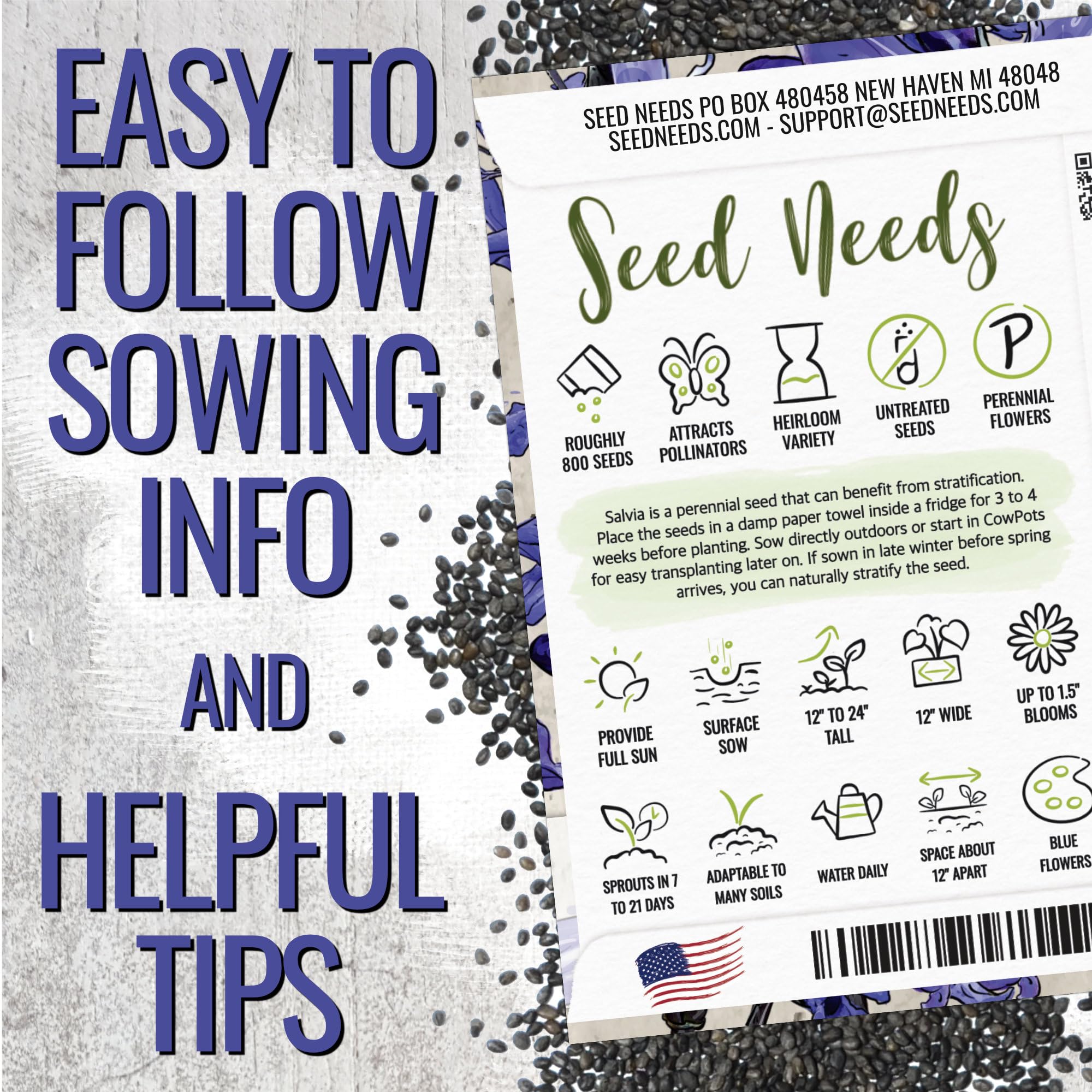 Seed Needs Sapphire Blue Sage ideal bed border planting with compact growth.