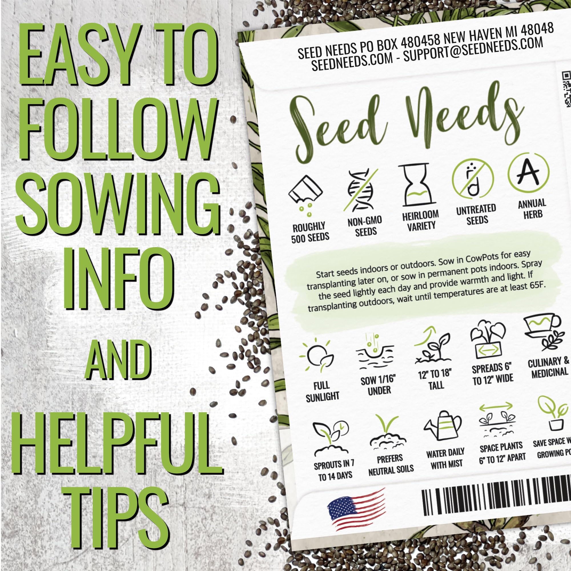 Seed Needs winter savory seed packet supports year-round harvest in mild climates