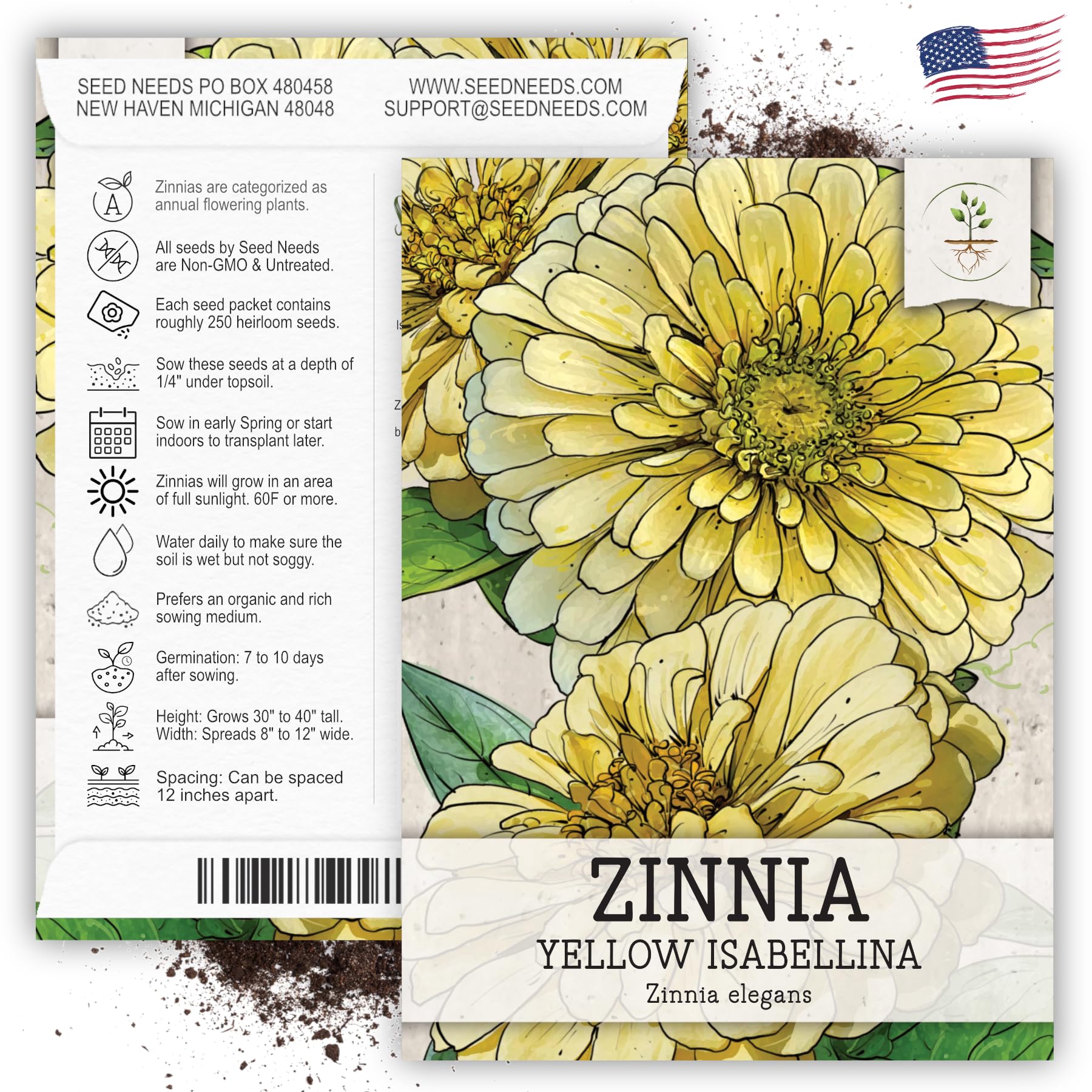 Seed Needs seed packaging with moisture-resistant design and sowing guidance.