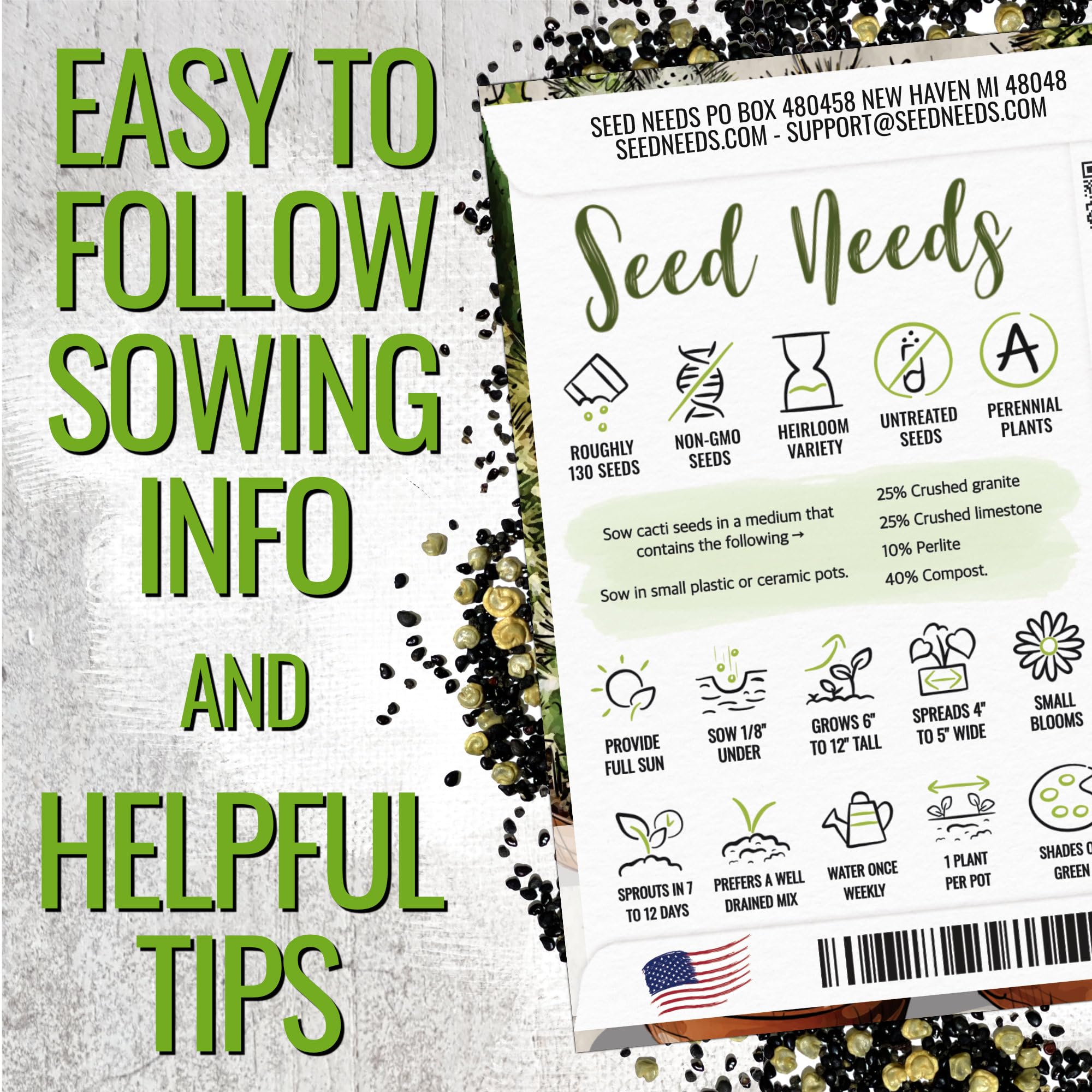 Seed Needs seed packet front illustration aids quick identification and sowing planning