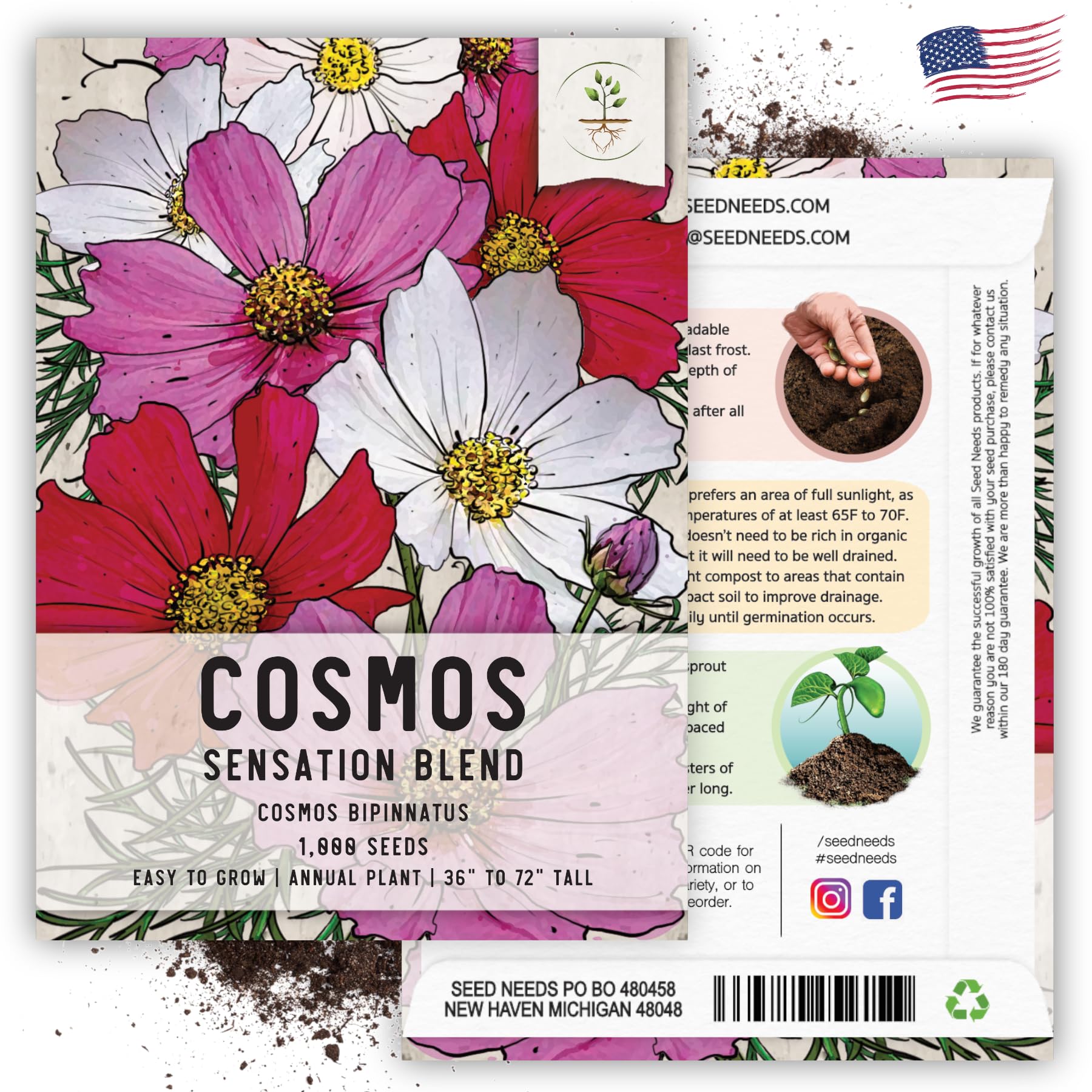 Seed Needs Sensation Cosmos open-pollinated and heirloom seeds for garden variety.