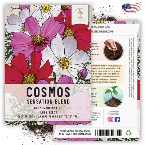 Seed Needs Sensation Cosmos open-pollinated and heirloom seeds for garden variety.
