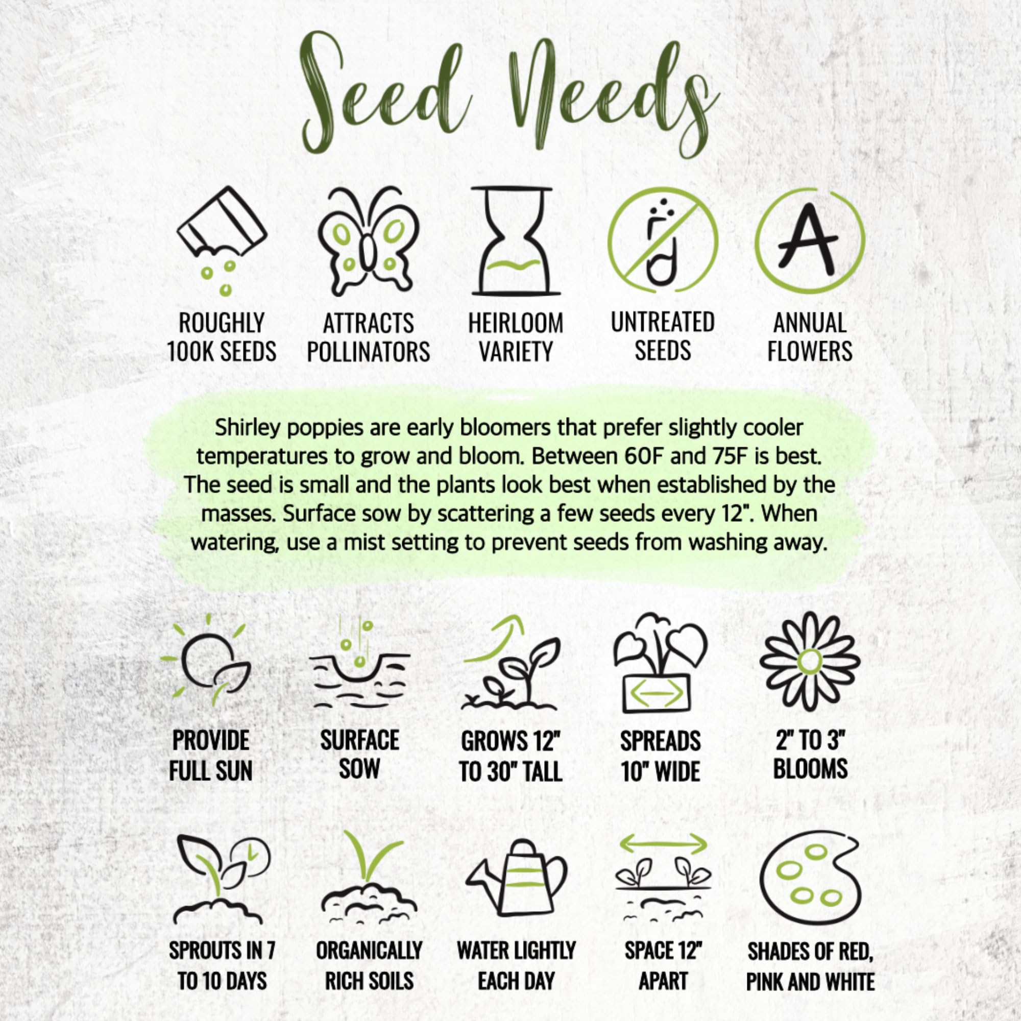 Seed Needs Shirley Poppy Seeds germinate quickly when sown correctly