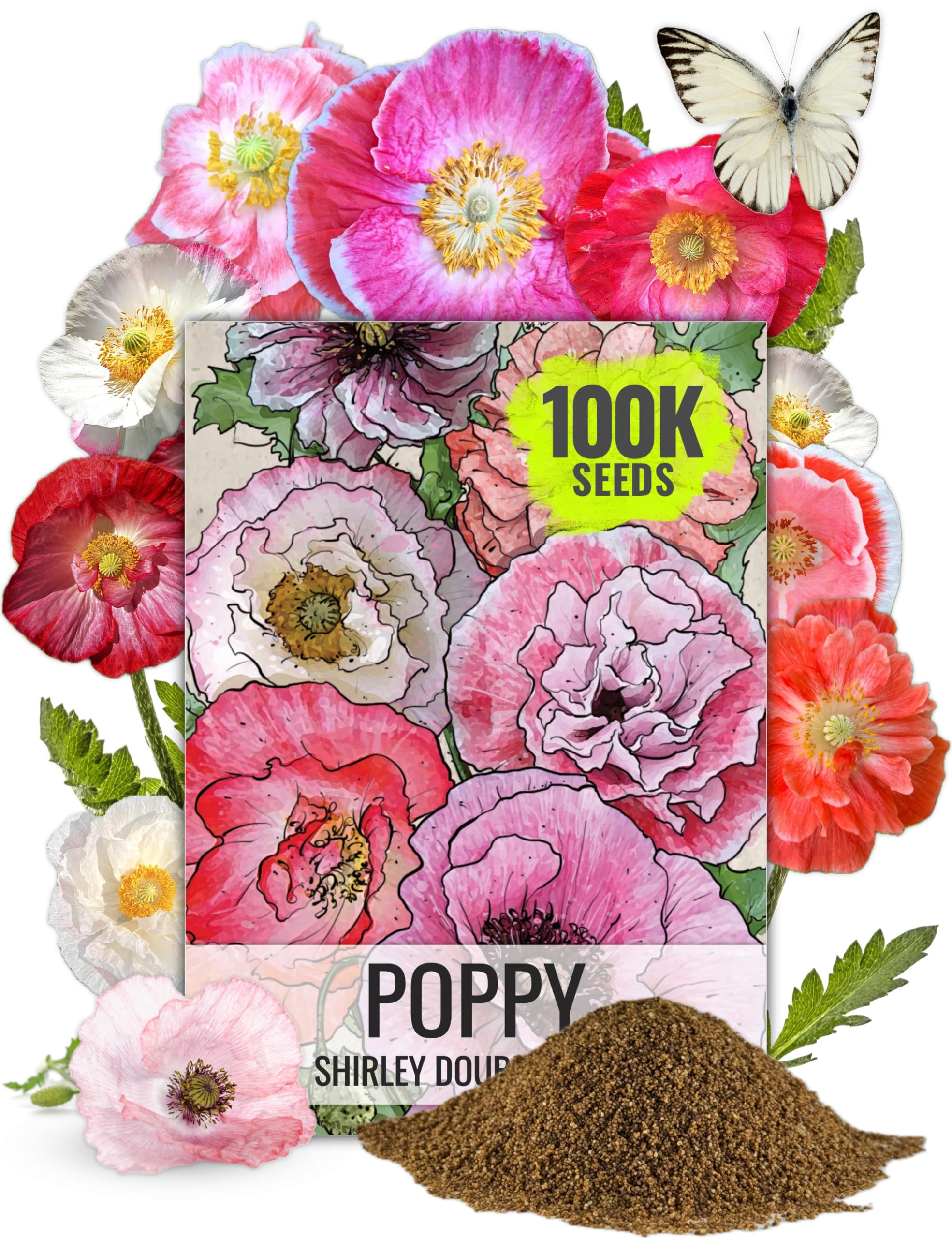 Seed Needs Shirley Mixed Poppy Seeds front-pack illustration shows vibrant border color
