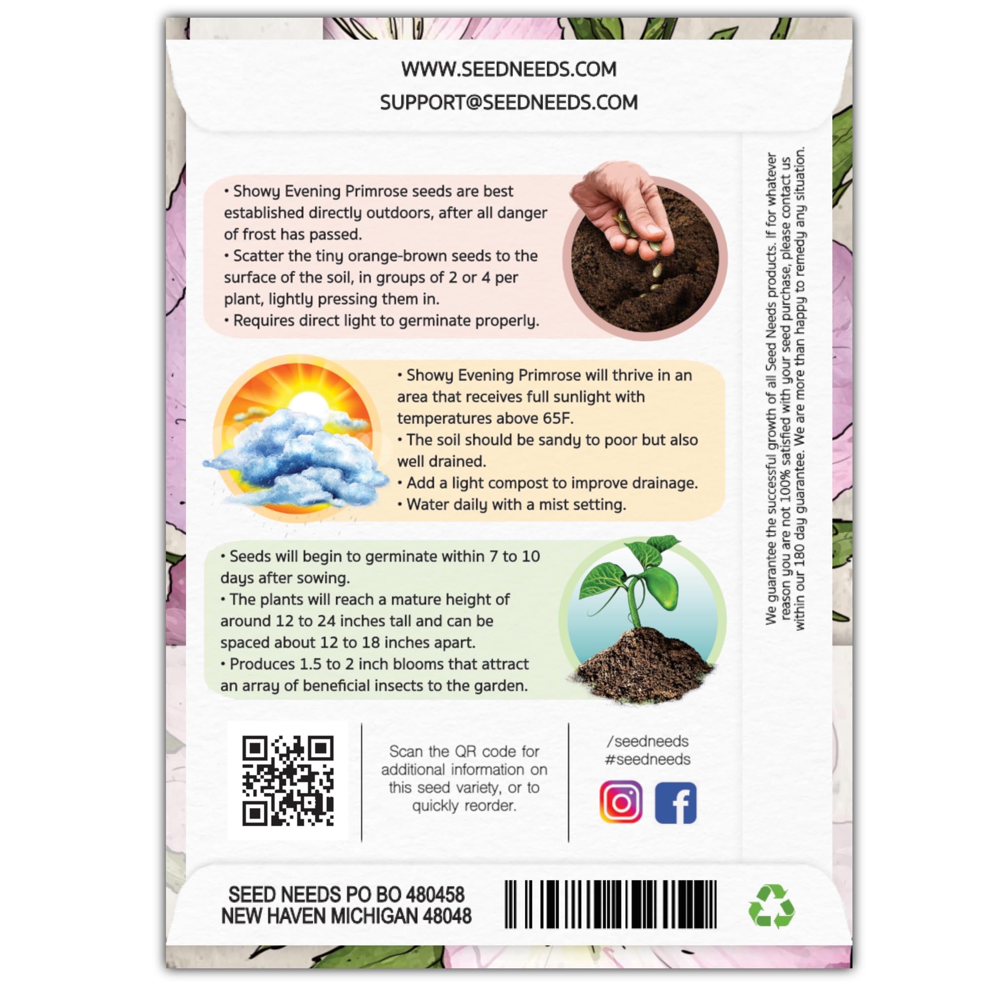 Seed Needs Showy Evening Primrose seeds promote perennial growth, returning each season for color.