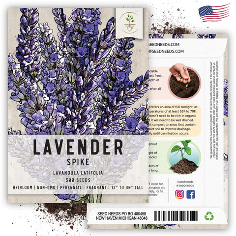 Seed Needs sowing guide shows spacing and depth for lavender
